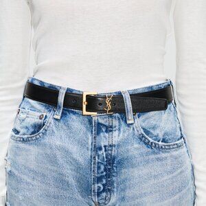 YSL CASSANDRE BELT SQUARE BUCKLE IN BLACK LEATHER